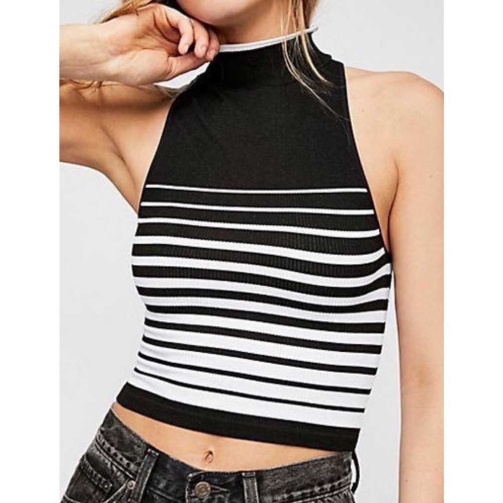 Free People Intimately High Five Seamless Tank Top XS/S Black Ribbed Mock‎ Neck